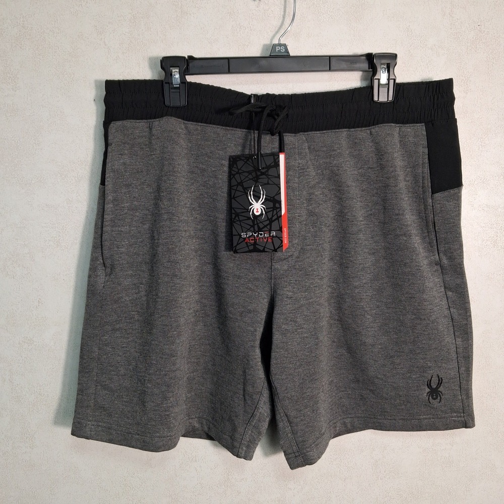Spyder Active Shorts Mens Large Grey Black SPM531RC Athletic Drawstring New